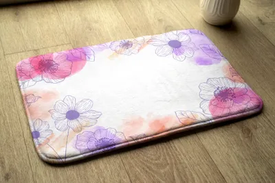 Obrázek produktu pro Koupelnová předložka - Koberec do koupelny - Absorpční rohožka Sprchové koberce - 90x60 cm - Květiny Akvarel