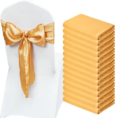 Produktbild von VEVOR Stretch-Stuhlschärpen mit Schleifen aus Elasthan, Stuhlhussen & Stretch-Stuhlschärpen, Elastische Stuhlbänder, Passende Stuhldekoration für Hochzeiten, Partys und Feste (50 Stück, Gold)