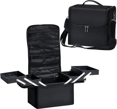 Produktbild von Kosmetikkoffer Make up Koffer Make up Tasche Schminktasche Schminkkoffer Leer Kosmetiktasche Beauty Case Nagelkoffer Make up Box, Schwarz