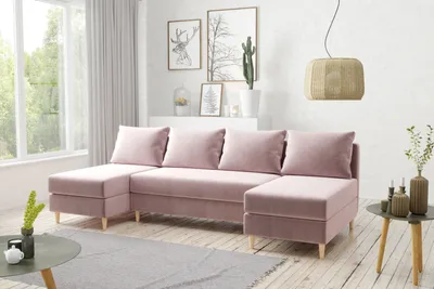 Produktbild von AX LIVING Samt Couch mit Schlaffunktion Hoyton 270 cm in Rosa – Stil & Komfort