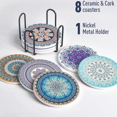 Immagine prodotto di Piastrelle in Vetroceramica, set da 8 pezzi con vivaci motivi mandala