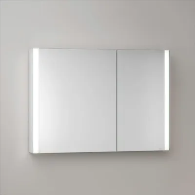 Imagen del producto de Keuco Royal Metis: Mueble de espejo con iluminación LED, de montaje en pared, dimensiones 100 x 71 cm, 2 puertas con sistema de calefacción para espejo, diseño asimétrico, estilo francés