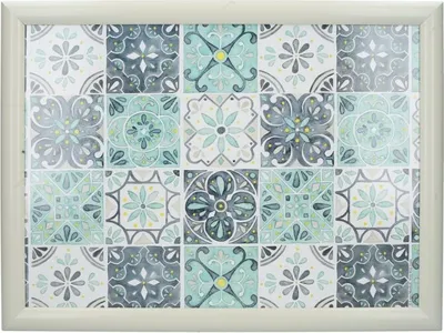 Zdjęcie produktu dla CREATIVE TOPS Taca z poduszką, 44 x 34 cm, wzór kafelkowy, kolor biało-turkusowy