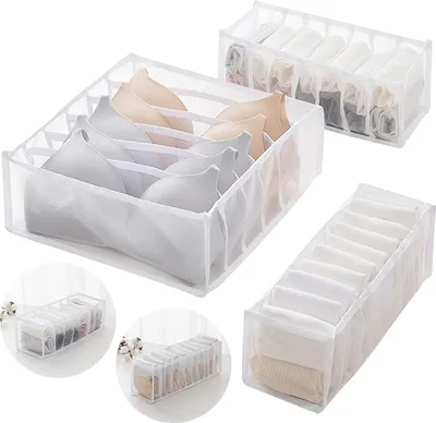 Produktbild von Unterwäsche Schubladen Organizer, Aufbewahrungsbox Für Unterwäsche, Faltbox Kleiderschrank Organizer für BHS, Socken, Unterhosen Und Krawatten Aufbewahrungsboxen (Weiß)