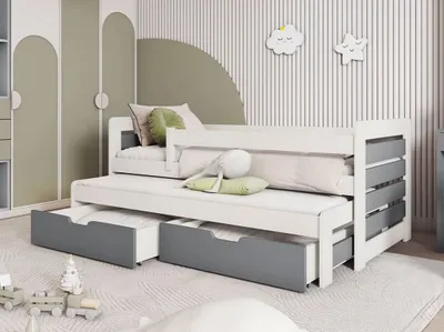 Obrázek produktu pro Rozkládací dětská postel 90x200 GERA - bílá / šedá