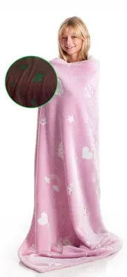 Produktbild von Unyqoos® Kuschelige Kinderdecke 130 x 150 cm – Microfaser, Einhorn‑Motiv, leuchtet im Dunkeln, hypoallergen & 30°C waschbar