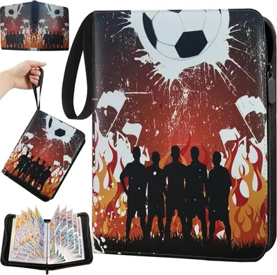 Produktbild von Fussball Karten Sammelalbum, 4 Fächer 50 Pcs Seite Sammelkarten Album für bis zu 400 Karten, Tragbarer Wasserdicht Kunstleder Reißverschluss Sammelalbum