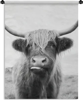 Produktbild von MuchoWow® Wandteppich Wandbehang Tiere - Schottischer Highlander - Kuh - Schwarz - Weiß 60x80 cm Tapisserie Dekoration Wandtuch - Decke - Wandtücher - Wohne