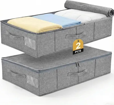 Image de Lot de 2 boîtes de rangement sous le lit avec couvercle en tissu