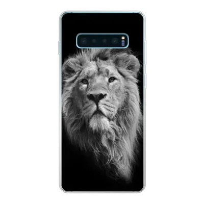 Produktbild von MuchoWow® Handyhülle Schutzhülle Hülle für Samsung Galaxy S10 Plus Asiatischer Löwe vor schwarzem Hintergrund in Schwarz und Weiß Silikon Softcase Handy Hülle - Schutzhülle