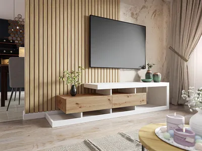 Produktbild von MIRJAN24 TV-Lowboard Tuskana, Stilvoll TV-Schrank vom Hersteller, RTV-Tisch (Farbe: Weiß / Wotan)