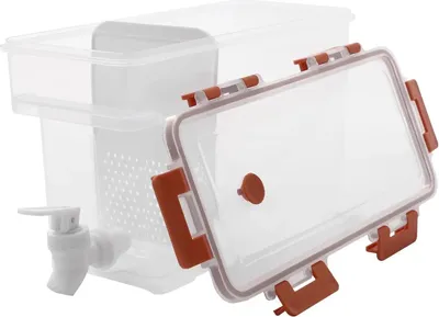 Produktbild von Getränkespender 3,5 l - Wasserspender für Kühlschrank - Kunststoff - Mit Zapfhahn und Filtereinsatz - Eiswasserbehälter - Orange