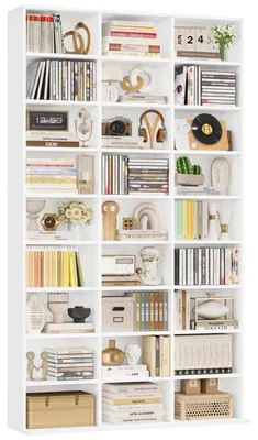 Produktbild von Bücherregal CD Regal weiß mit 27 Fächern höhenverstellbar 102,5 x 23,5 x 190 cm