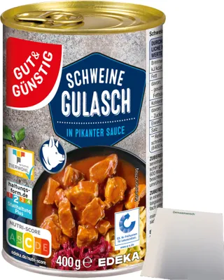 Produktbild von Gut & Günstig Schweine Gulasch in pikanter Sauce (400g Dose) + usy Block