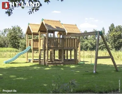 Produktbild von Spielturm Hyland Projekt 8S Holz mit Sandkasten, Kletterwand, Doppelschaukel, Rutsche grün