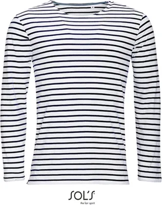 Image de SOLs 01402 | T-shirt manches longues rayé marine - Couleur : Blanc/Navy - Taille : M