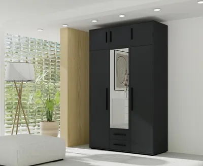 Produktbild von FurMeb24 MAXIONE Kleiderschrank 150 x 248,2 cm - mattschwarz - mit spiegel
