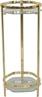 A gold and glass plant stand.