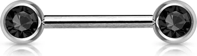 Produktbild von viva-adorno Nippel Barbell Piercing Stab Brustpiercing Chirurgenstahl Doppel Front Kristall Kugeln verschiedene Farben Z283, schwarz