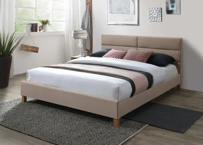 Image de Lit double capitonné ALMONA - 160x200 cm, beige