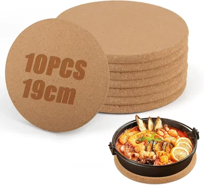 Zdjęcie produktu dla Podkładki korkowe, średnica 18,3 cm, zestaw 8 sztuk, antypoślizgowe, do kuchni