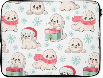 Produktbild von MuchoWow® Laptop Hülle 15 Zoll Robben - Kinder - Weihnachten - Muster Laptoptasche - Laptoptasche - Sleeve - Rundum-Schutz