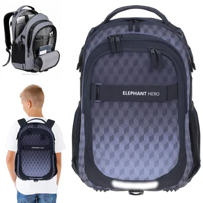 Produktbild von Schulrucksack Schultasche Jungen Schwarz Grau Rucksack Elephant Hero Signature Tasche Schule Laptopfach 12868 Black Cube