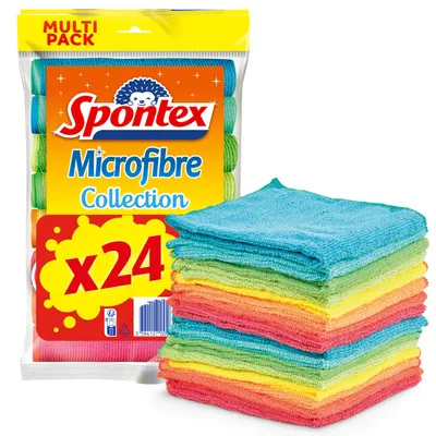 Image de Linge en microfibres SPONTEX, lot de 24, collection de lingettes multi-usages : élimine la poussière ; lingettes multi-usages, produit nettoyant, acariens