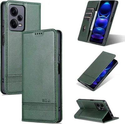 Produktbild von Redmi Note 12 Pro Leder Hülle, Klapphüllen Brieftasche Magnetverschluss Ständer Schutzhülle für Xiaomi Redmi Note 12 Pro Grün