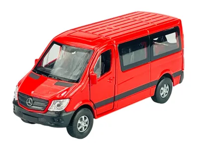 Image de Welly Mercedes-Benz Sprinter Traveliner, rouge, modèle réduit en métal, échelle 1:34 à 1:39, neuf dans sa boîte, référence 43731