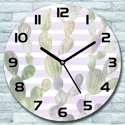 Produktbild von Wanduhr aus Glas Rund fi 30 Vintage Kakteen Quarz Deko Schlafzimmer Büro
