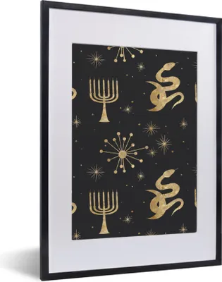 Produktbild von MuchoWow® Gerahmtes Poster Muster - Spirituell - Gold 30x40 cm - Poster mit Schwarzem Bilderrahmen Wandposter Rahmen Foto Bilder - Wandposter Schlafzimmer