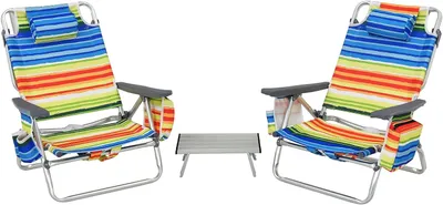 Obrázek produktu pro KOMFOTTEU skládací plážové židle se stolkem, kempingové židle s opěrkou hlavy a nastavitelným opěradlem, skládací židle do 136 kg (vícebarevné)