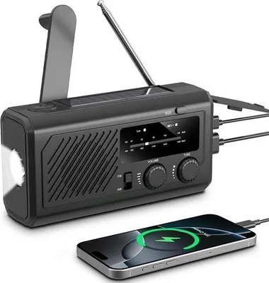 Obrázek produktu pro Solární nouzové rádio s powerbankou 4000mAh - Rádio s ručním generátorem, AM/FM