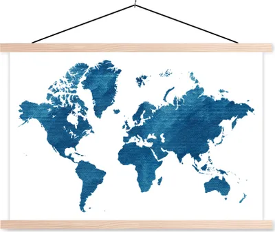 Produktbild von MuchoWow® Textilposter Weltkarte - Vintage - Blau 60x40 cm mit holzfarbenen Rahmen - Bilder