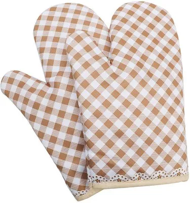 Immagine prodotto di Guanti da forno Unyqoos® in cotone, confezione da 2 – resistenti al calore fino a 200 °C, antiscivolo e imbottiti, color kaki, guanti da forno e per barbecue con laccio per appenderli