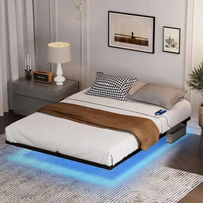 A bedroom scene with a bed, nightstand, and decor.