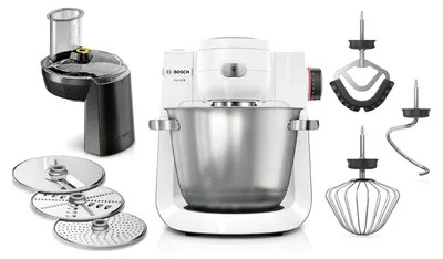 Produktbild von Bosch Küchenmaschine Serie 6 MUMS6EW13D, NEU, 7 Geschwindigkeitsstufen, 5,5l Schüssel, Durchlaufschnitzler, 3 Scheiben, Knethaken, Rührbesen,