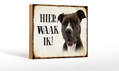 Produktbild von Holzschild Spruch 18x12 cm holländisch Hier Waak ik Pitbull Terrier Dekoration
