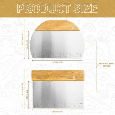 Produktbild von 2PCS Teigschaber Edelstahl, Teigkarte Set mit Rutschfestem Holzgriff, Pizzamesser Wiegemesser Ideal fš¹r das Schneiden von Teig, Brot, Kuchen, Gemš¹se,Pizza