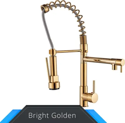 Obrázok produktu pre Linuode Black and Rose Golden Spring Pull Down Kuchynská drezová batéria na teplú a studenú vodu Mixer Crane Tap s dvojitým výtokom Deck Mounted, Golden