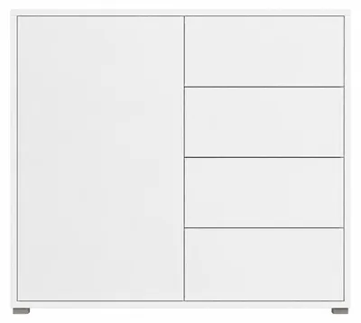 Produktbild von ELVORA DESIGNE Kommode ORSINA 100x93x41 cm, 1 Tür und 4 Schubladen, Push-to-Open, Weiß, KI-generiertes Bild