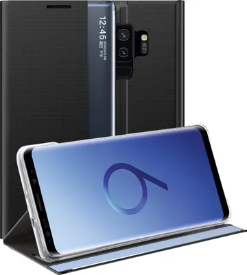 Produktbild von Galaxy S9 Plus Hülle, LaimTop Slim Flip Leder Smart View Window Klappetui Schutzhülle mit Standfunktion für Samsung Galaxy S9 Plus Schwarz