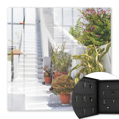 Produktbild von Metall Schlüsselkasten 30 x 30 cm - schwarzer Schlüsselschrank zur Wandmontage - wandhängende Schlüsselbox mit Tür - nach links öffnend - Schlüsselaufbewahrung für Flur - Büro - Arbeitszimmer - Werkstatt - Garage - Treppe mit Pflanzen