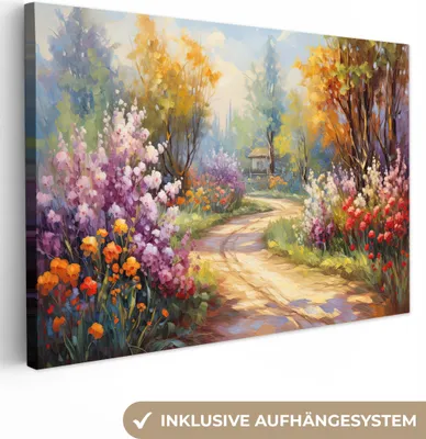 Produktbild von MuchoWow® - Leinwandbilder - Blumen - Bäume - Kunst - Aquarell, Wandbild, Wanddeko Bilder Wohnzimmer, 120x80 cm