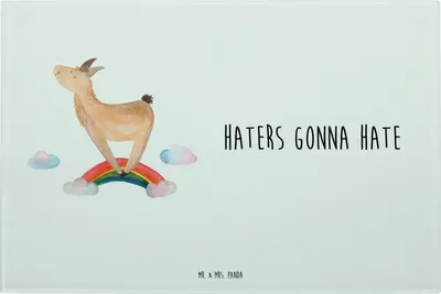 Produktbild von Mr. & Mrs. Panda schneidbrett Lama Regenbogen - Weiß - Geschenk, Glasschneidebrett, Glasbrettchen, Hobby, Lamas, Schneidplatte Glas, Haters, Schneidebrett, Selbstständig