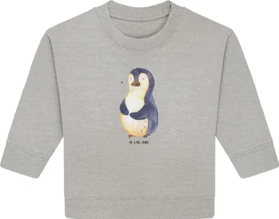 Produktbild von Mr. & Mrs. Panda Organic Baby Pullover Pinguin Diät 6. - 12. Monat - Heather Grey - Geschenk, Abnehmen, Gewicht, Pinguine, Motivation, Bullover