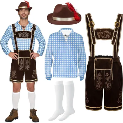Produktbild von -Kostümset Herren kariert blau rot mit Hut und Strümpfen Größe S