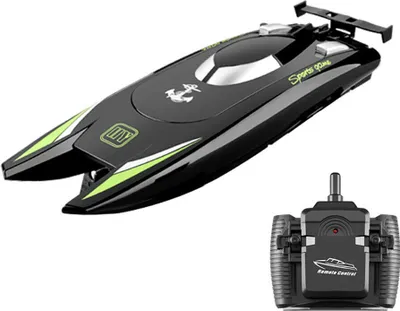Produktbild von Ferngesteuerte Schiffe Rennboot RC-Boote für Kinder Erwachsene 25 km / h Hochgeschwindigkeits-Rennboot 2-Kanal-Fernbedienungsboote für Pools（schwarz）