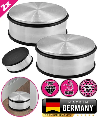 Produktbild von 2x Türstopper Edelstahl massiv - Schwerer Türstopper Boden 1,2 Kg/Stk., Door Stopper im modernen Design versehen mit Gummiring zum Schutz der Türen